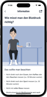 Anzeige "Wie misst man den Blutdruck richtig?" in der Manoa Plus App.