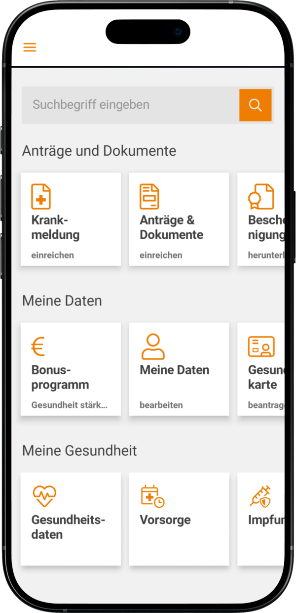 Screenshot aus der BKK VerbundPlus Onlinefiliale mit einer Übersicht der der Startseite.
